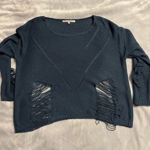 209 w s t Women’s Tattered  Blue Sweater MED‎ NWOT